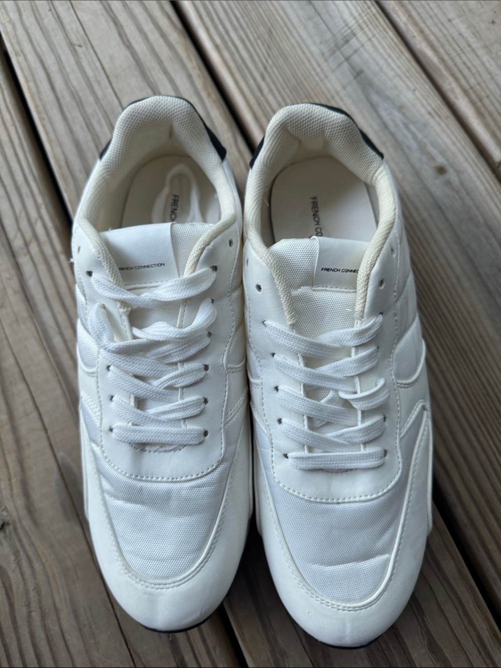 French Connection White Low-Top Sneakers with Subtle Black Heel Detail